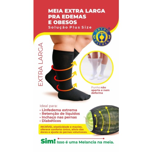 [SG750-PT-M] Meia Ortopédica Extra Larga Para Edemas e Obesos - M - PRETO - SG750