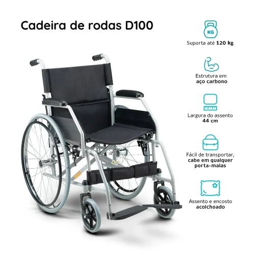 Cadeira de Rodas Dobravel de Aço ate 120 Kg D100 Dellamed