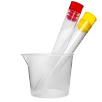 Coletor de Urina Kit Frasco e 2 Tubos Conicos Tampa Verm/Amarela Esteril 12ML 00105 NJ Plasticos